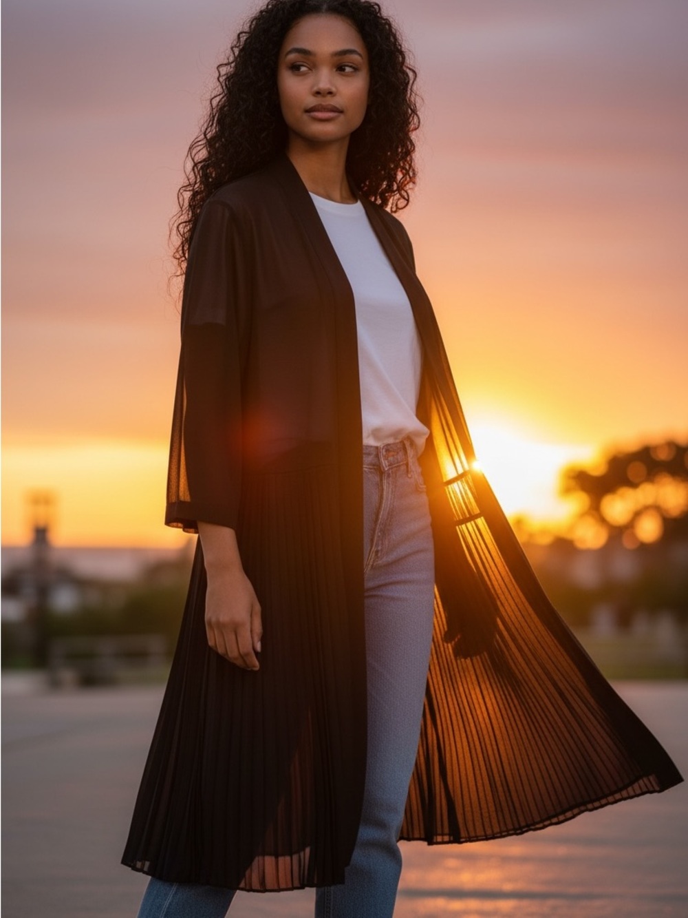 Alfani Black Polyester Open-Front Layering Top